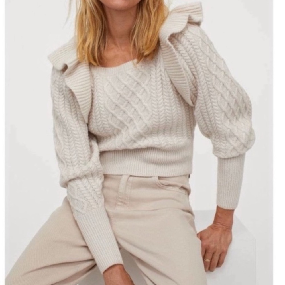 H&M: Cream Cable Knit Ruffle Sweater